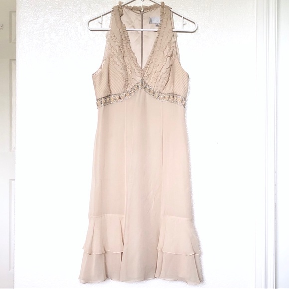 Badgley Mischka silk champagne dress sz. 6 - Picture 1 of 8